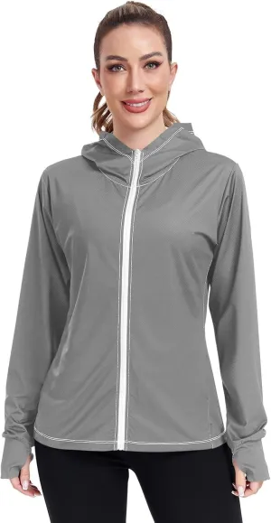 ODAWA Womens Upf Hoodie Lightweight Full Zip Running Jacket UV Cooling Hoodie Summer Clothing