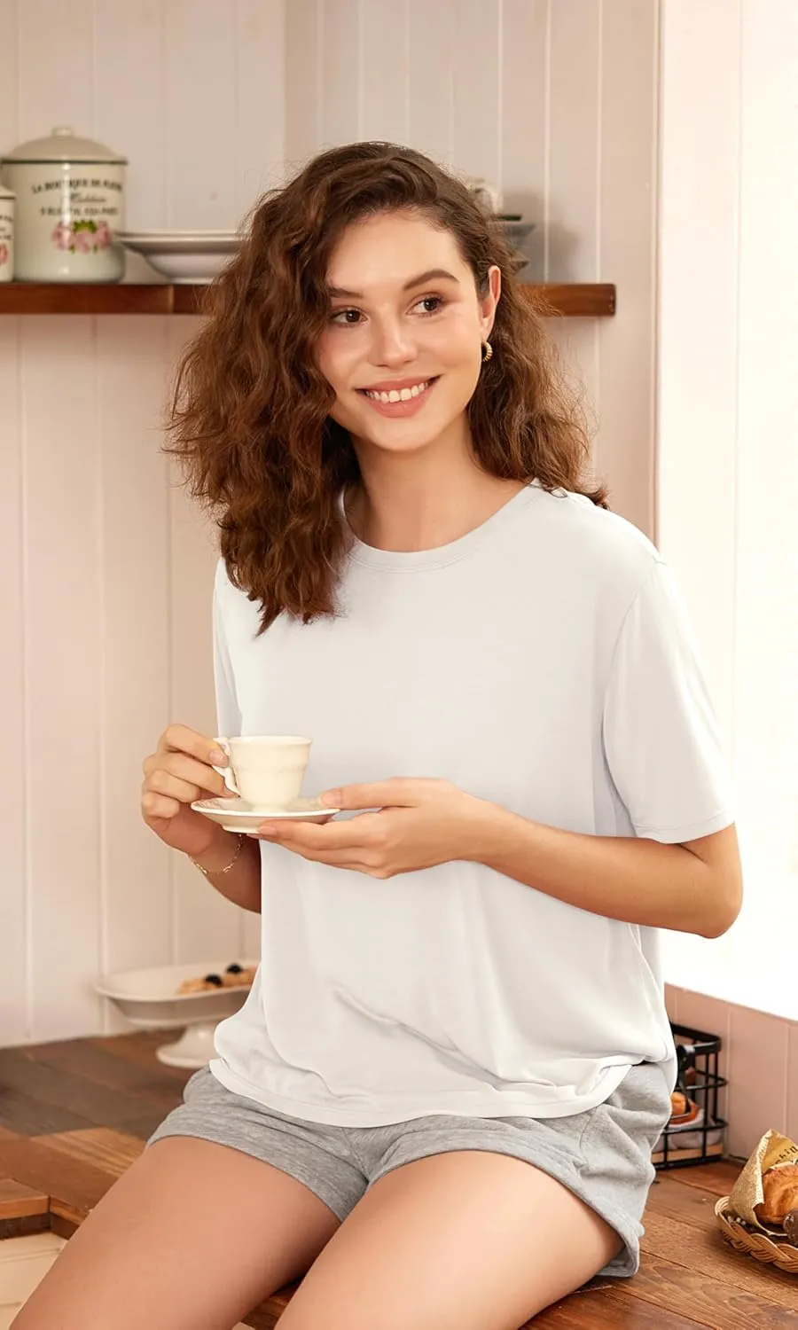 ODODOS Modal Soft Short Sleeve Shirts for Women Crew Neck Yoga Tee Casual Workout Tops