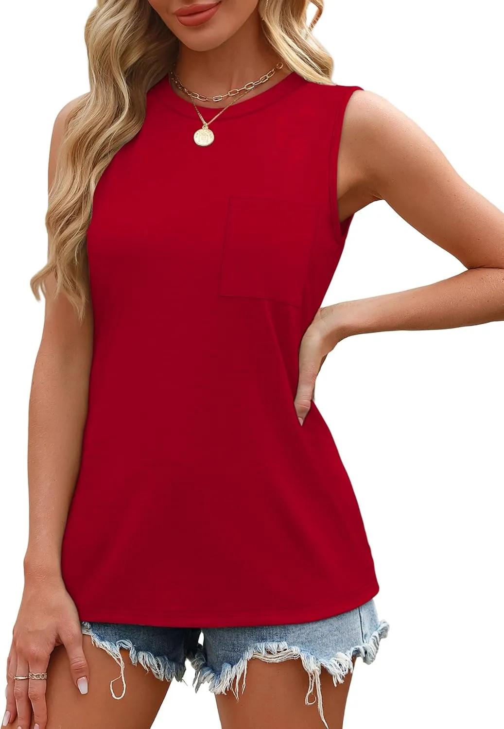 OFEEFAN Womens Tank Tops Summer Sleeveless Tops Loose Fit Crewneck Basic Tee Shirts for Women