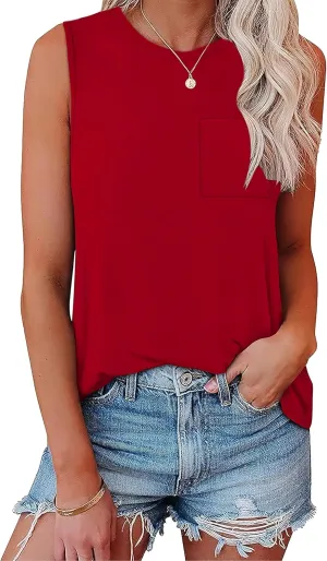OFEEFAN Womens Tank Tops Summer Sleeveless Tops Loose Fit Crewneck Basic Tee Shirts for Women
