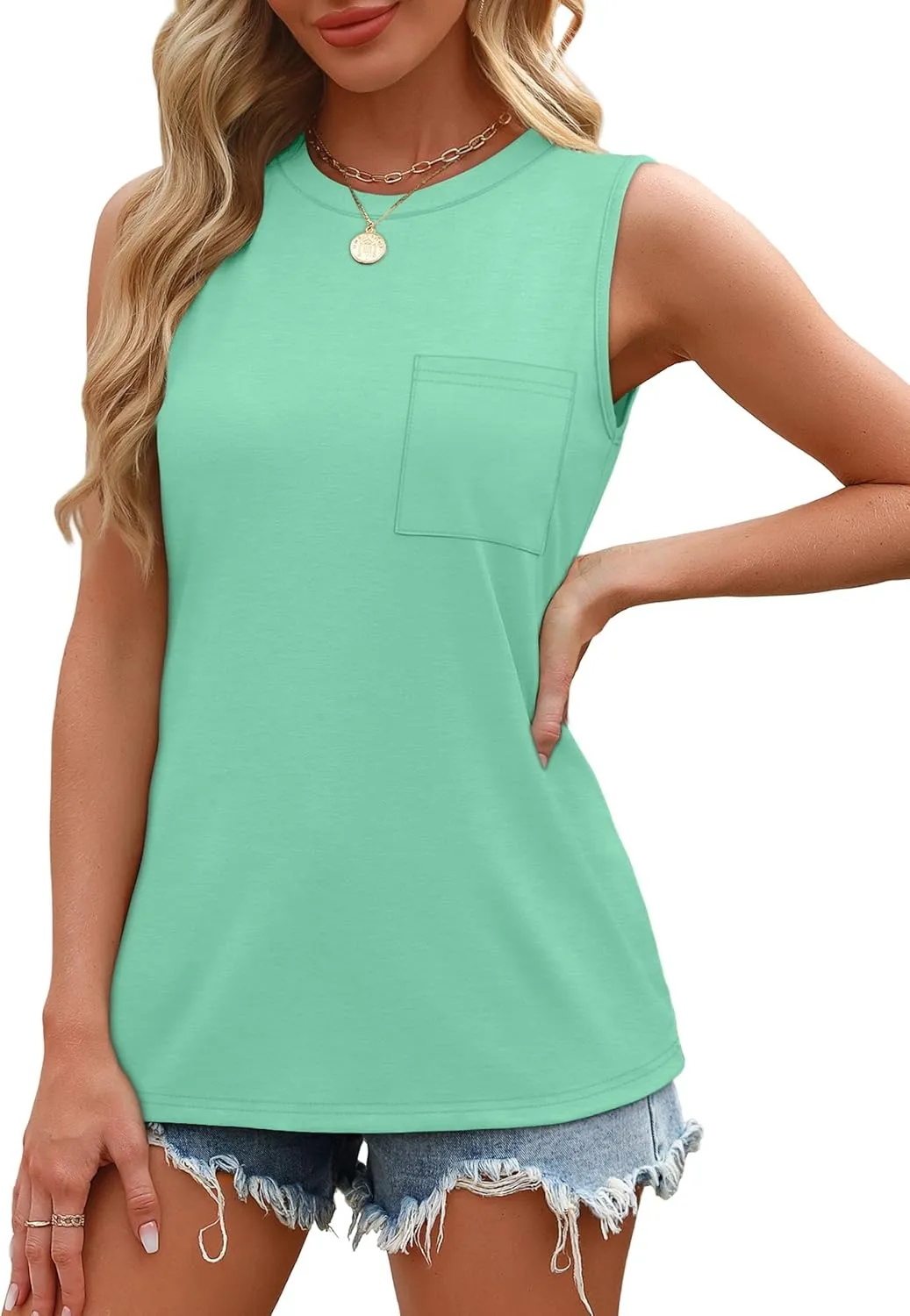 OFEEFAN Womens Tank Tops Summer Sleeveless Tops Loose Fit Crewneck Basic Tee Shirts for Women