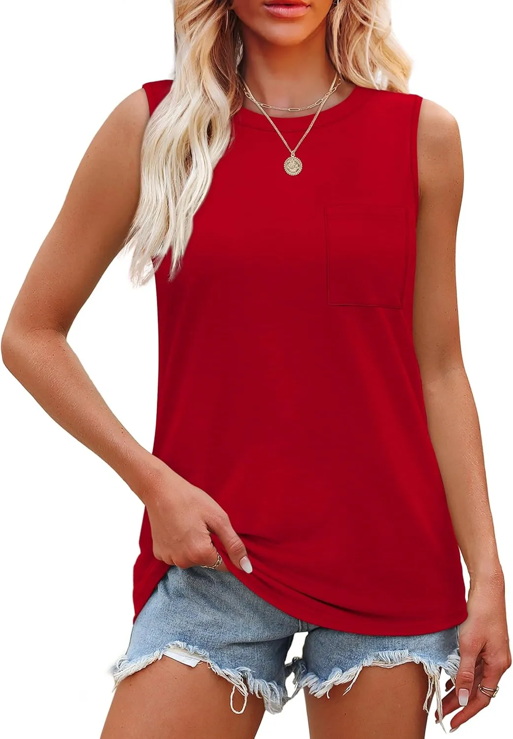 OFEEFAN Womens Tank Tops Summer Sleeveless Tops Loose Fit Crewneck Basic Tee Shirts for Women