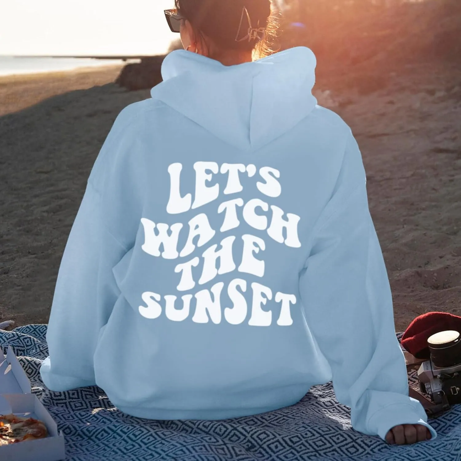 Oversized Cute Aesthetic Graphic Hoodies Sunset Letter Print Preppy Sweatshirt for Women Teen Girls Trendy Pullover