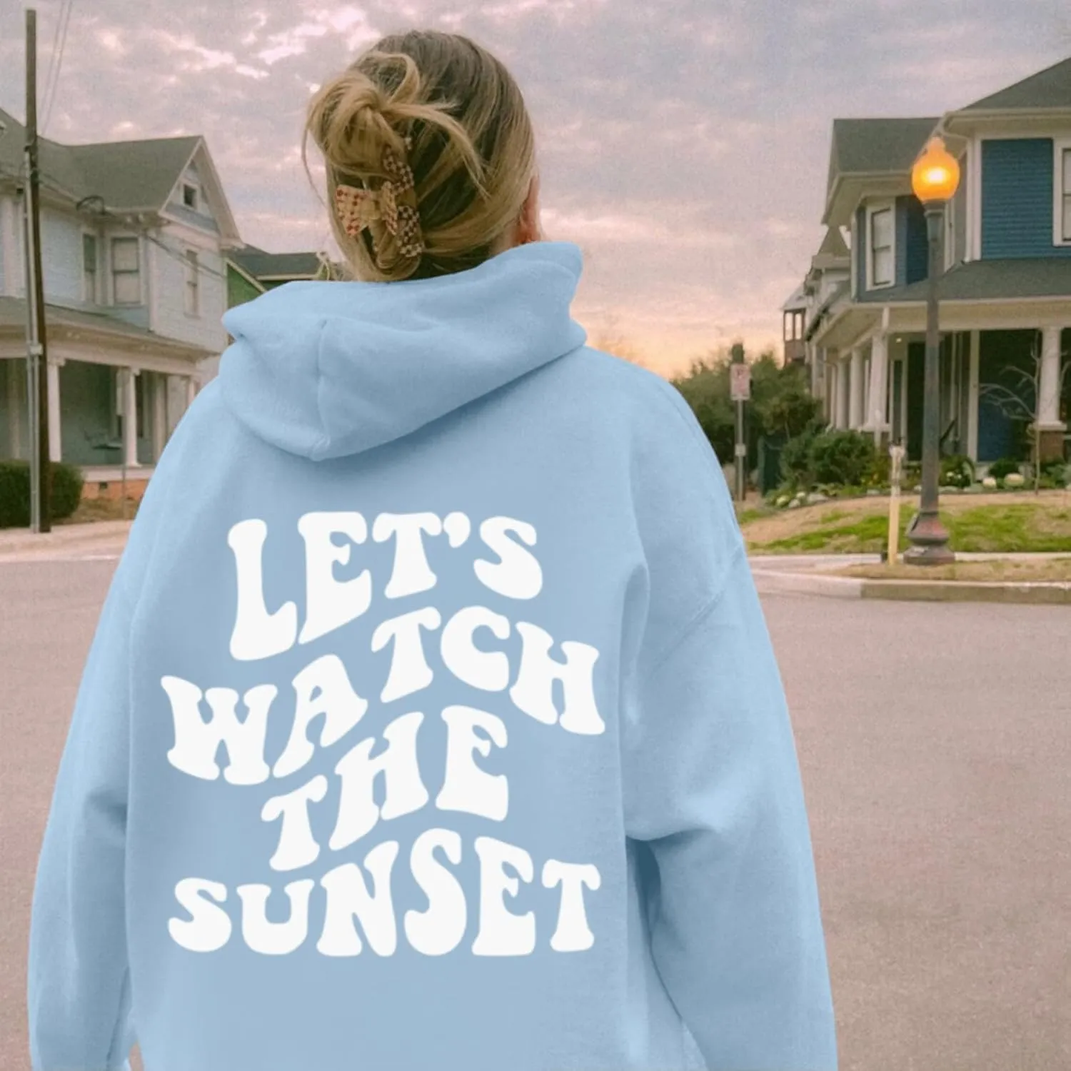 Oversized Cute Aesthetic Graphic Hoodies Sunset Letter Print Preppy Sweatshirt for Women Teen Girls Trendy Pullover