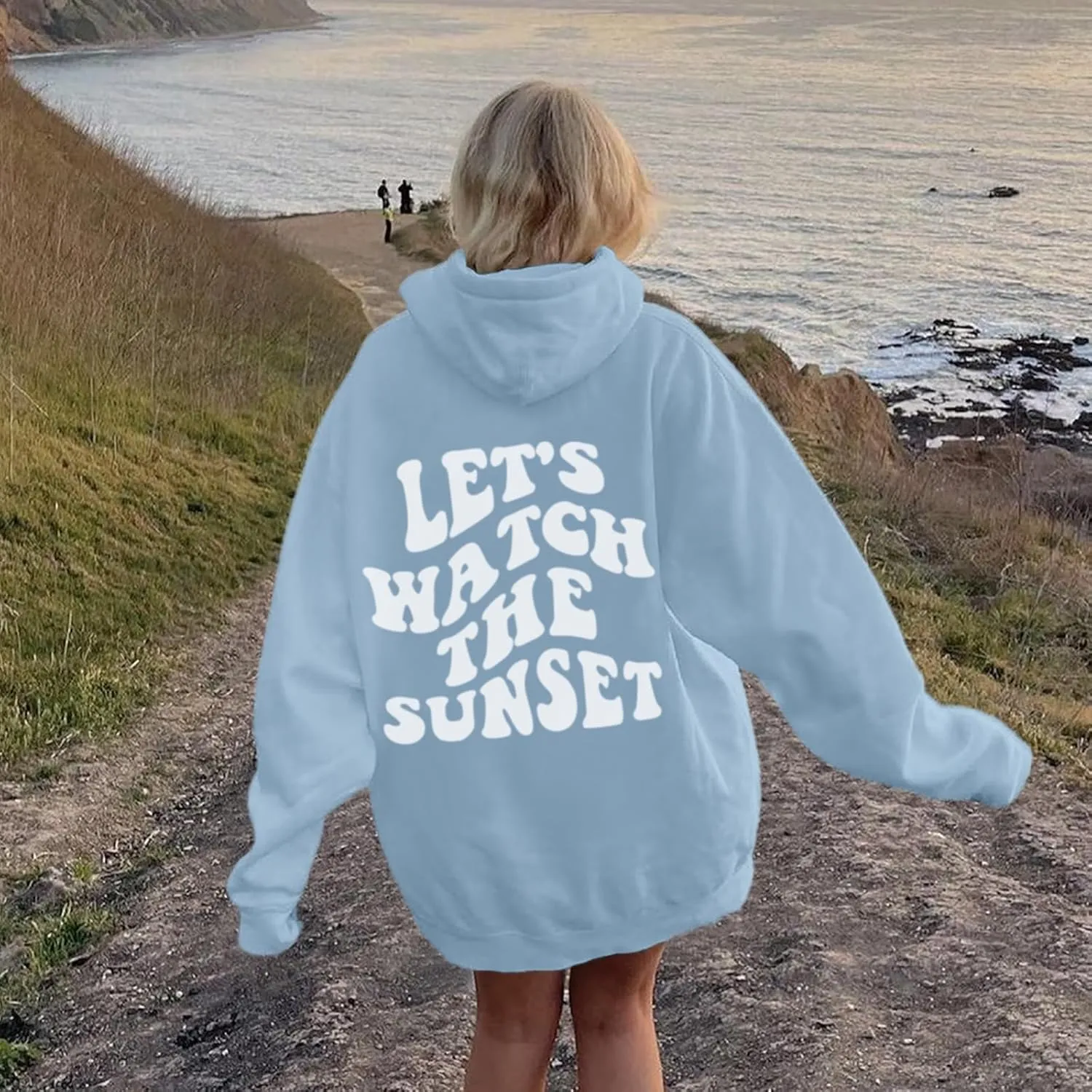 Oversized Cute Aesthetic Graphic Hoodies Sunset Letter Print Preppy Sweatshirt for Women Teen Girls Trendy Pullover