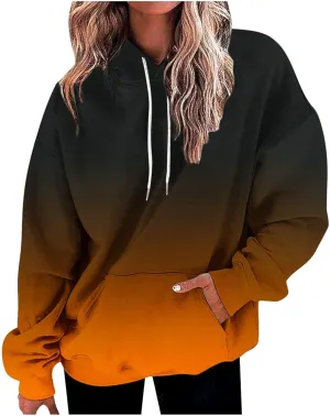 Oversized Hoodies For Women 2024 Trendy Gradient Color Long Sleeve Hooded Sweatshirt Loose Fall Pullover Hoodie