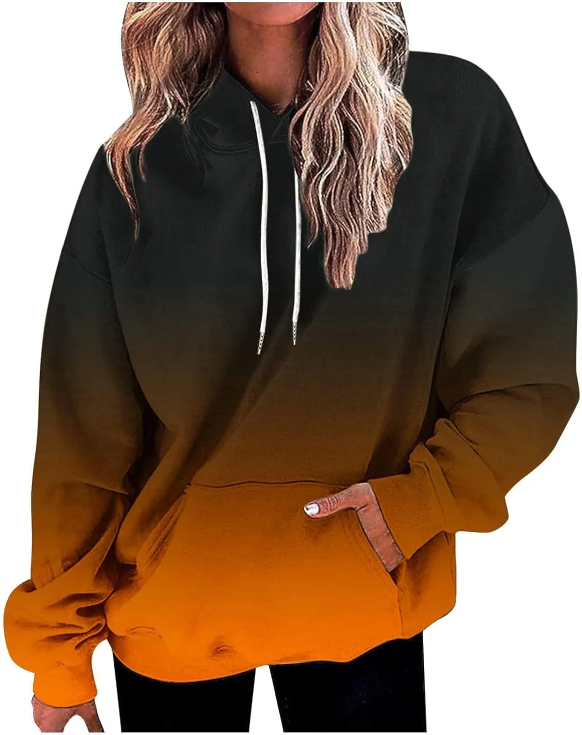 Oversized Hoodies For Women 2024 Trendy Gradient Color Long Sleeve Hooded Sweatshirt Loose Fall Pullover Hoodie