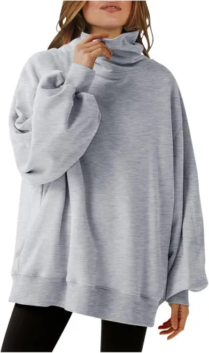 Oversized Sweatshirt For Women Fall Fashion 2024 Casual Solid Cowl Neck Pullover Tops Long Sleeve y2k Hoodies