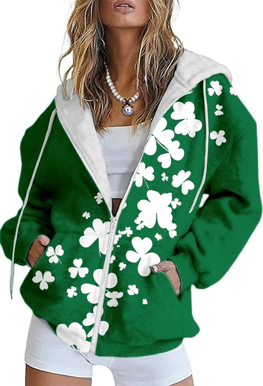 Oversized Zip Up Hoodie for Women St Patricks Day Sweatshirts 2025 Spring Casual Long Sleeve Shamrock Outfits