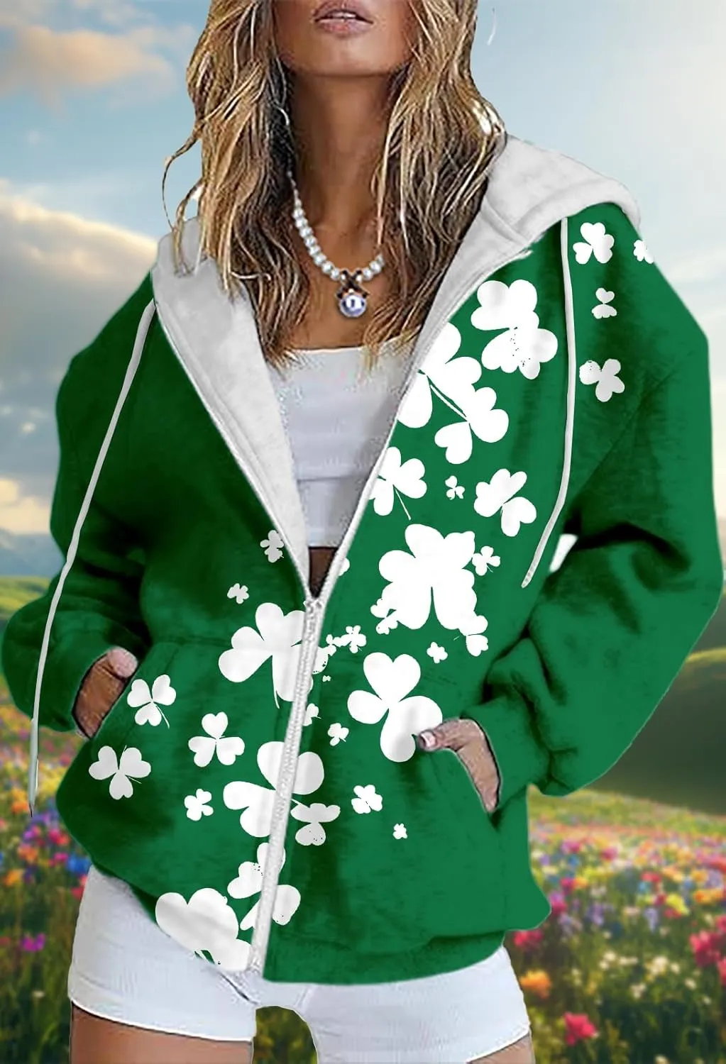 Oversized Zip Up Hoodie for Women St Patricks Day Sweatshirts 2025 Spring Casual Long Sleeve Shamrock Outfits