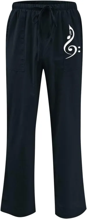 Pants for Men Cotton Linen Print Drawstring Pants Casual Loose Elastic Waist Solid Trousers Utility Straight Legs