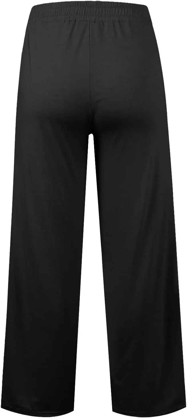 Pants for Women Elastic High Waisted Stretchy Womens Sweatpants with Pockets Straight Wide Leg Pants Cotton Linen