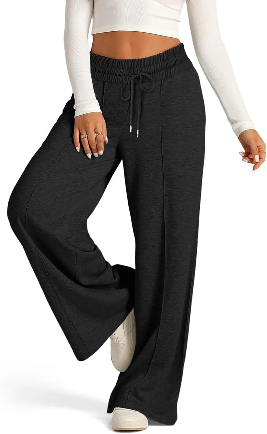 Pants for Women Elastic High Waisted Stretchy Womens Sweatpants with Pockets Straight Wide Leg Pants Cotton Linen