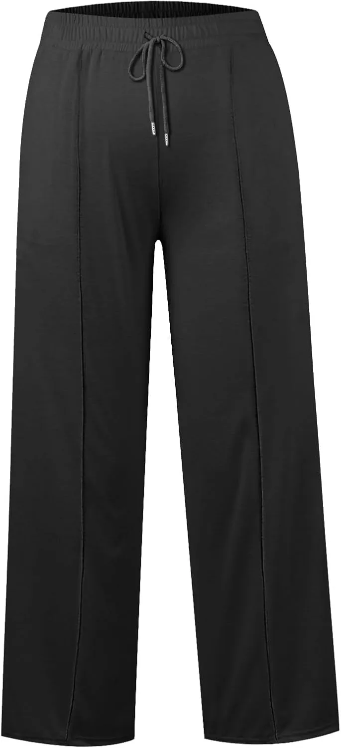 Pants for Women Elastic High Waisted Stretchy Womens Sweatpants with Pockets Straight Wide Leg Pants Cotton Linen