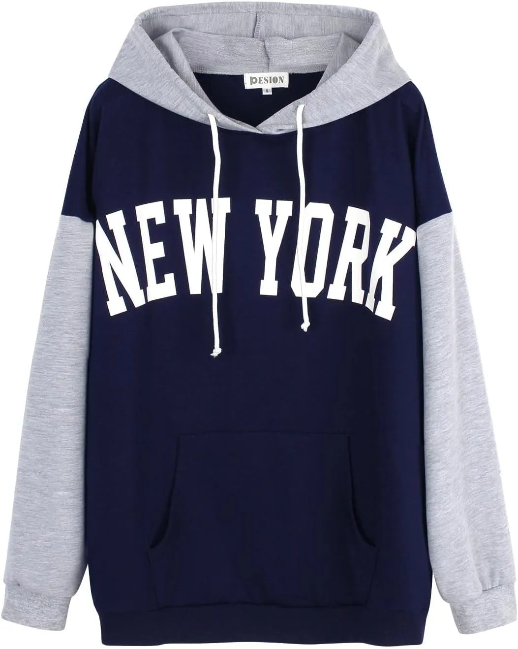 PESION Womens Pullover Hoodies Oversized Graphic Color Block Novelty Hoodie Sweatshirts with Pockets