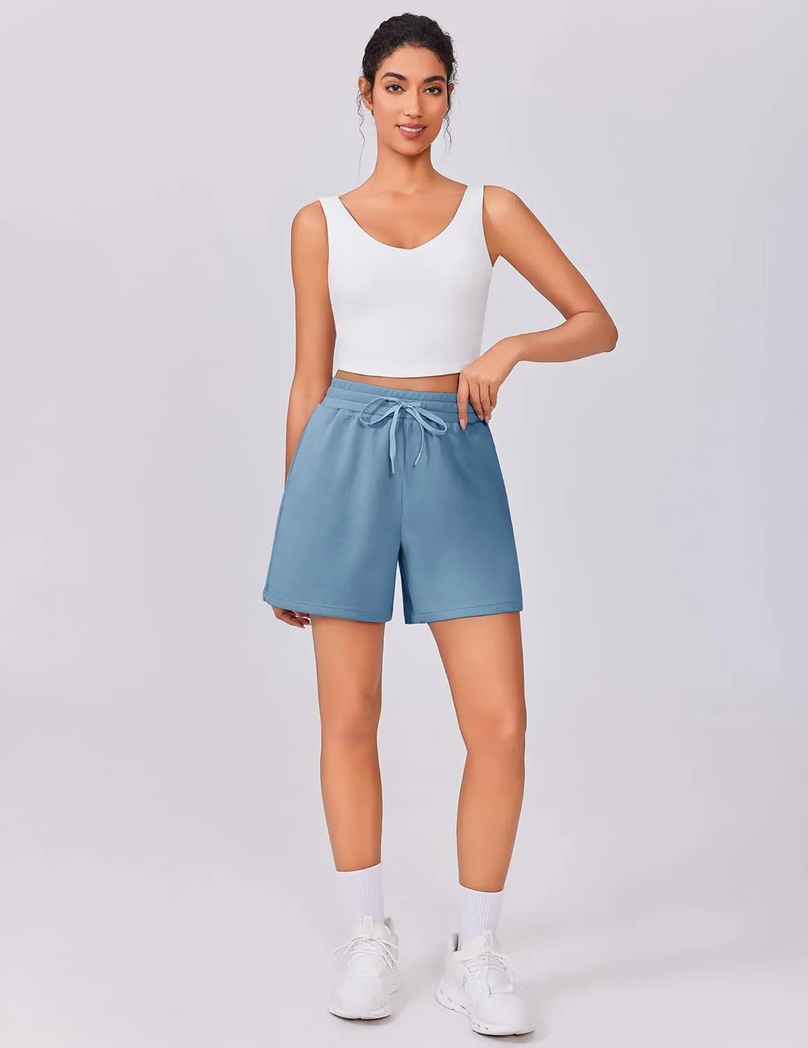 PINSPARK Womens Athletic Sweat Shorts Soft Drawstring High Waisted Active Short Comfy Casual Lounge Shorts with Pockets