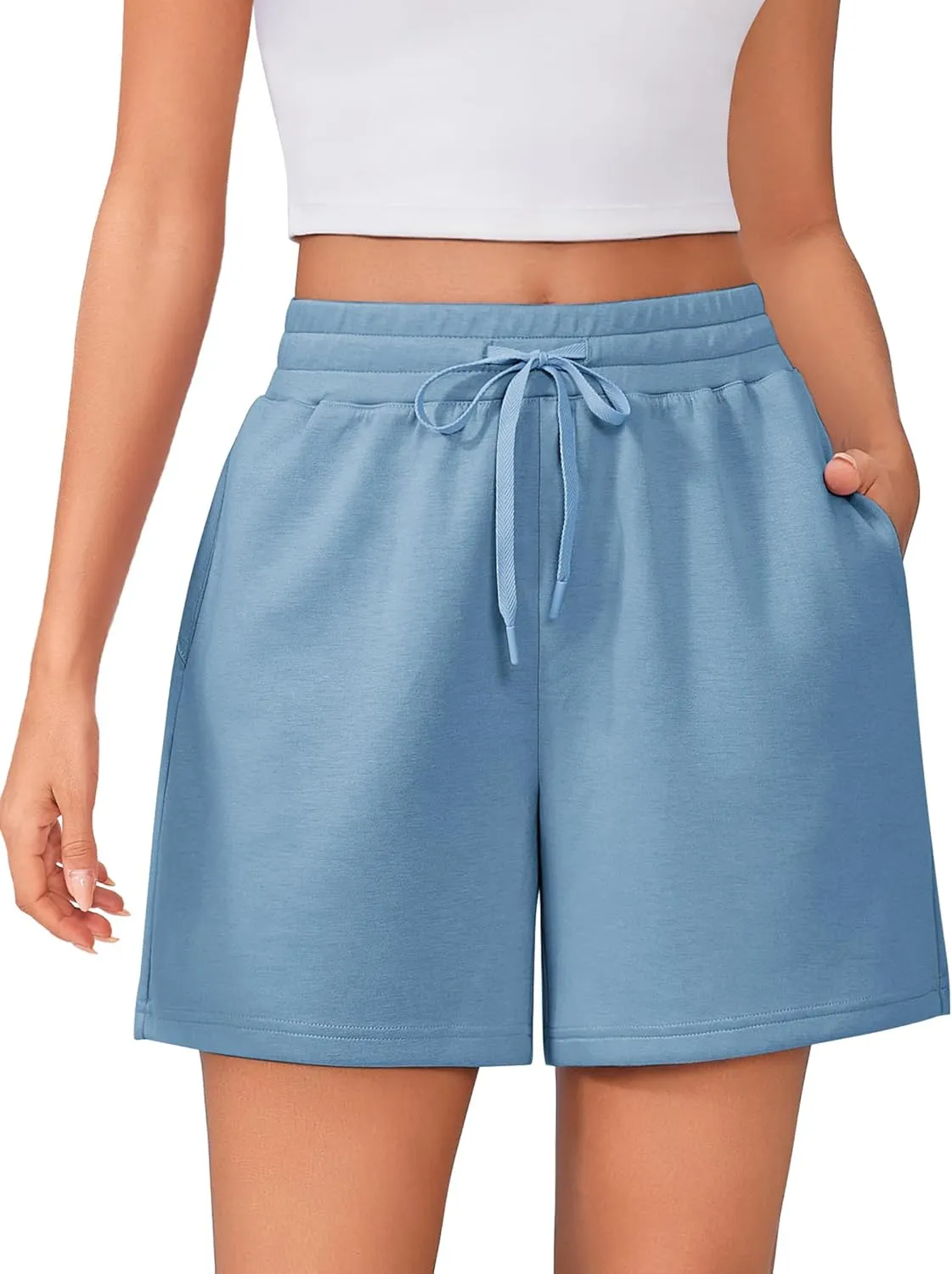 PINSPARK Womens Athletic Sweat Shorts Soft Drawstring High Waisted Active Short Comfy Casual Lounge Shorts with Pockets