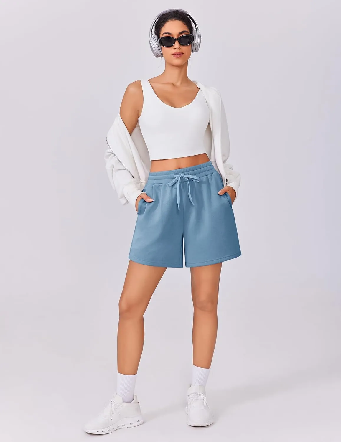 PINSPARK Womens Athletic Sweat Shorts Soft Drawstring High Waisted Active Short Comfy Casual Lounge Shorts with Pockets