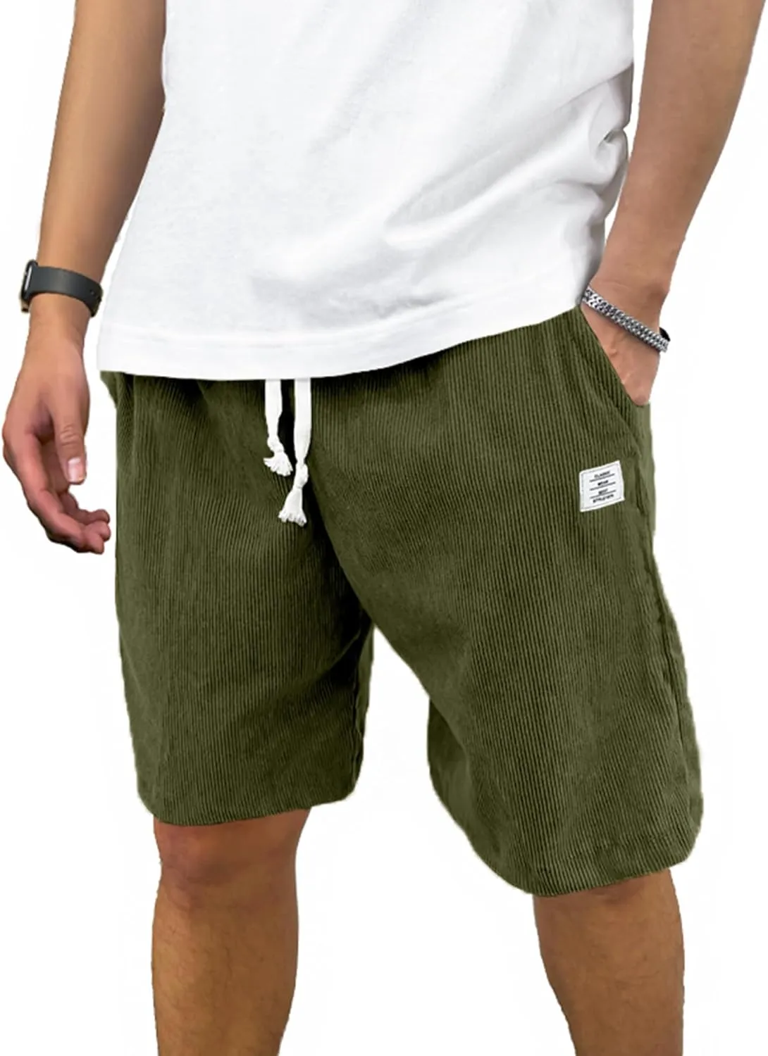 PLEPAN Mens Shorts 7 inch Corduroy Casual Short Drawstring Elastic Waist Lightweight Summer Beach Shorts Loose Fit