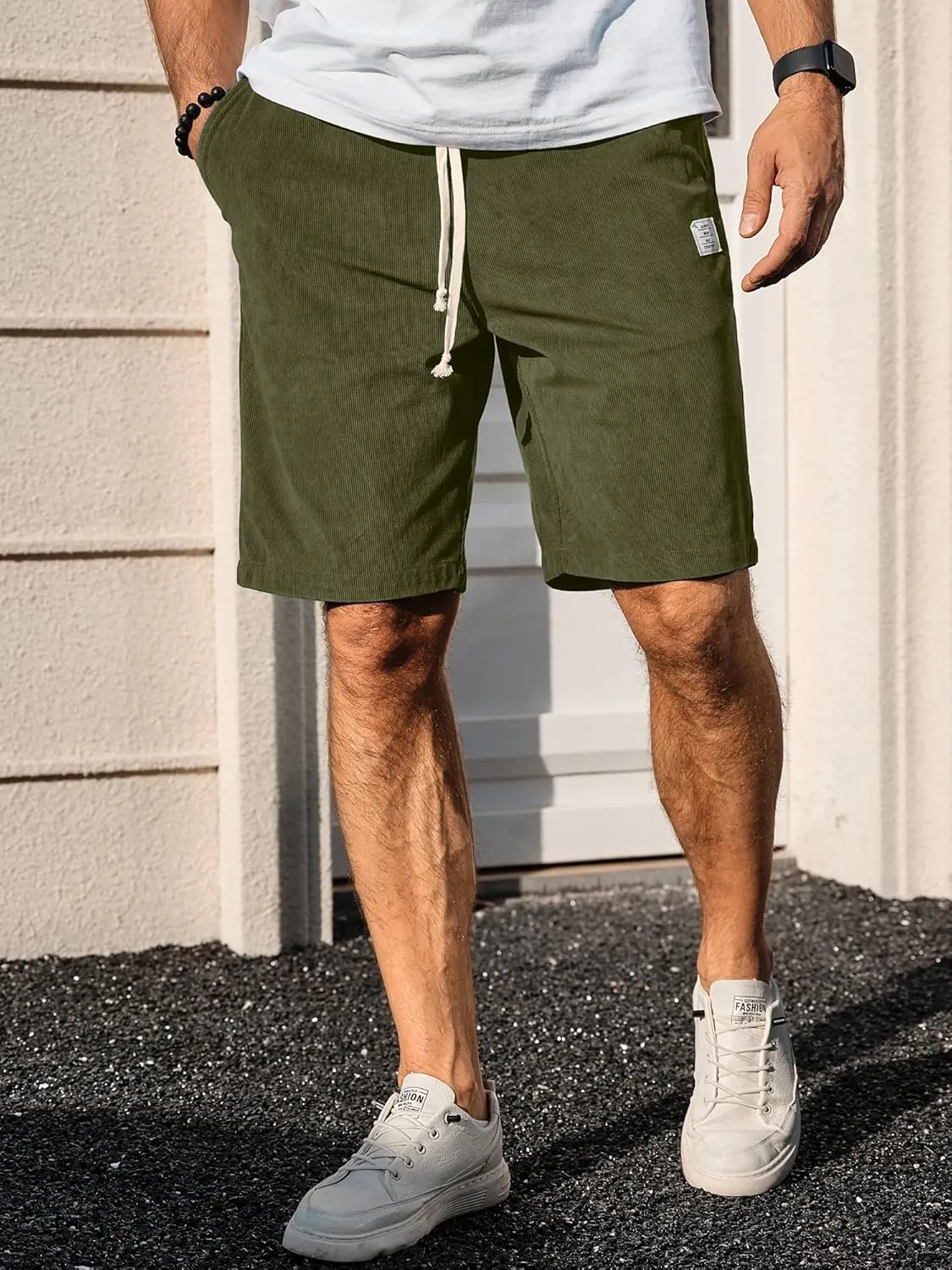 PLEPAN Mens Shorts 7 inch Corduroy Casual Short Drawstring Elastic Waist Lightweight Summer Beach Shorts Loose Fit