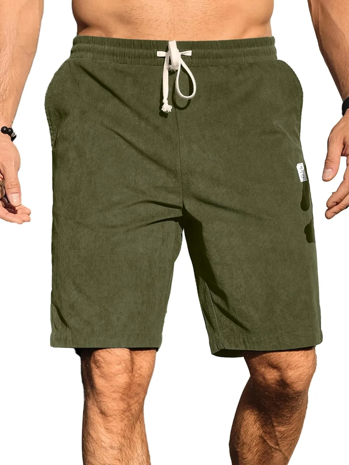 PLEPAN Mens Shorts 7 inch Corduroy Casual Short Drawstring Elastic Waist Lightweight Summer Beach Shorts Loose Fit