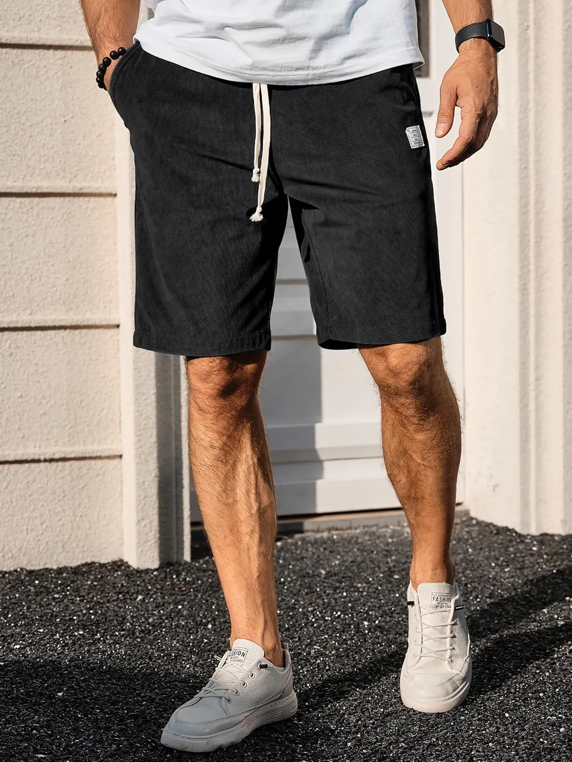 PLEPAN Mens Shorts 7 inch Corduroy Casual Short Drawstring Elastic Waist Lightweight Summer Beach Shorts Loose Fit