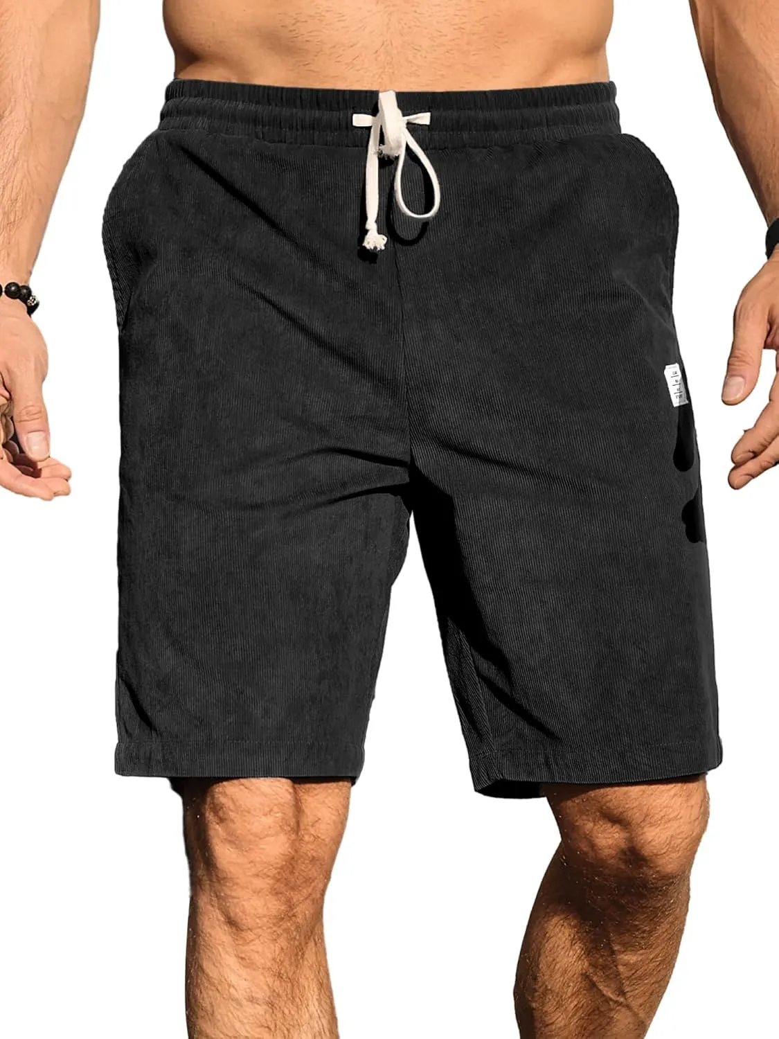 PLEPAN Mens Shorts 7 inch Corduroy Casual Short Drawstring Elastic Waist Lightweight Summer Beach Shorts Loose Fit