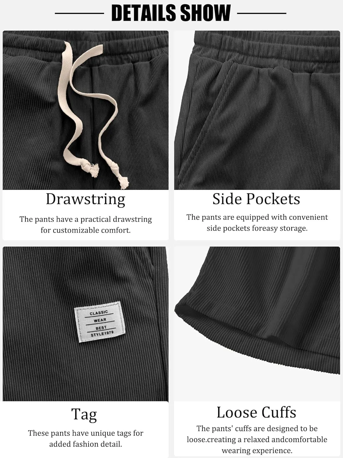 PLEPAN Mens Shorts 7 inch Corduroy Casual Short Drawstring Elastic Waist Lightweight Summer Beach Shorts Loose Fit