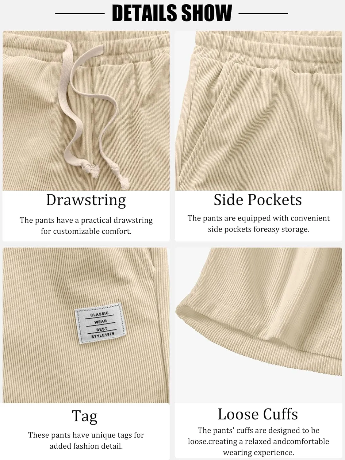 PLEPAN Mens Shorts 7 inch Corduroy Casual Short Drawstring Elastic Waist Lightweight Summer Beach Shorts Loose Fit