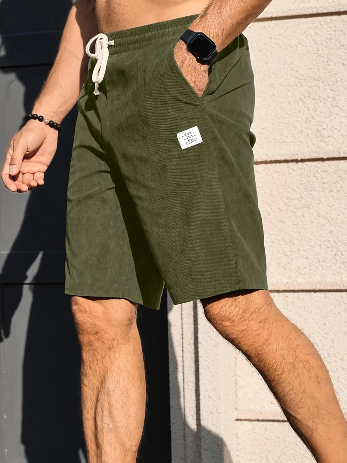 PLEPAN Mens Shorts 7 inch Corduroy Casual Short Drawstring Elastic Waist Lightweight Summer Beach Shorts Loose Fit