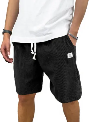 PLEPAN Mens Shorts 7 inch Corduroy Casual Short Drawstring Elastic Waist Lightweight Summer Beach Shorts Loose Fit