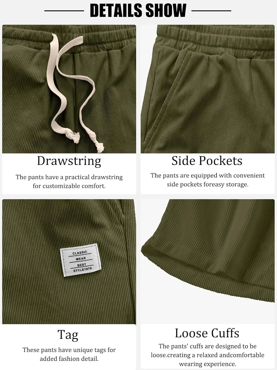 PLEPAN Mens Shorts 7 inch Corduroy Casual Short Drawstring Elastic Waist Lightweight Summer Beach Shorts Loose Fit
