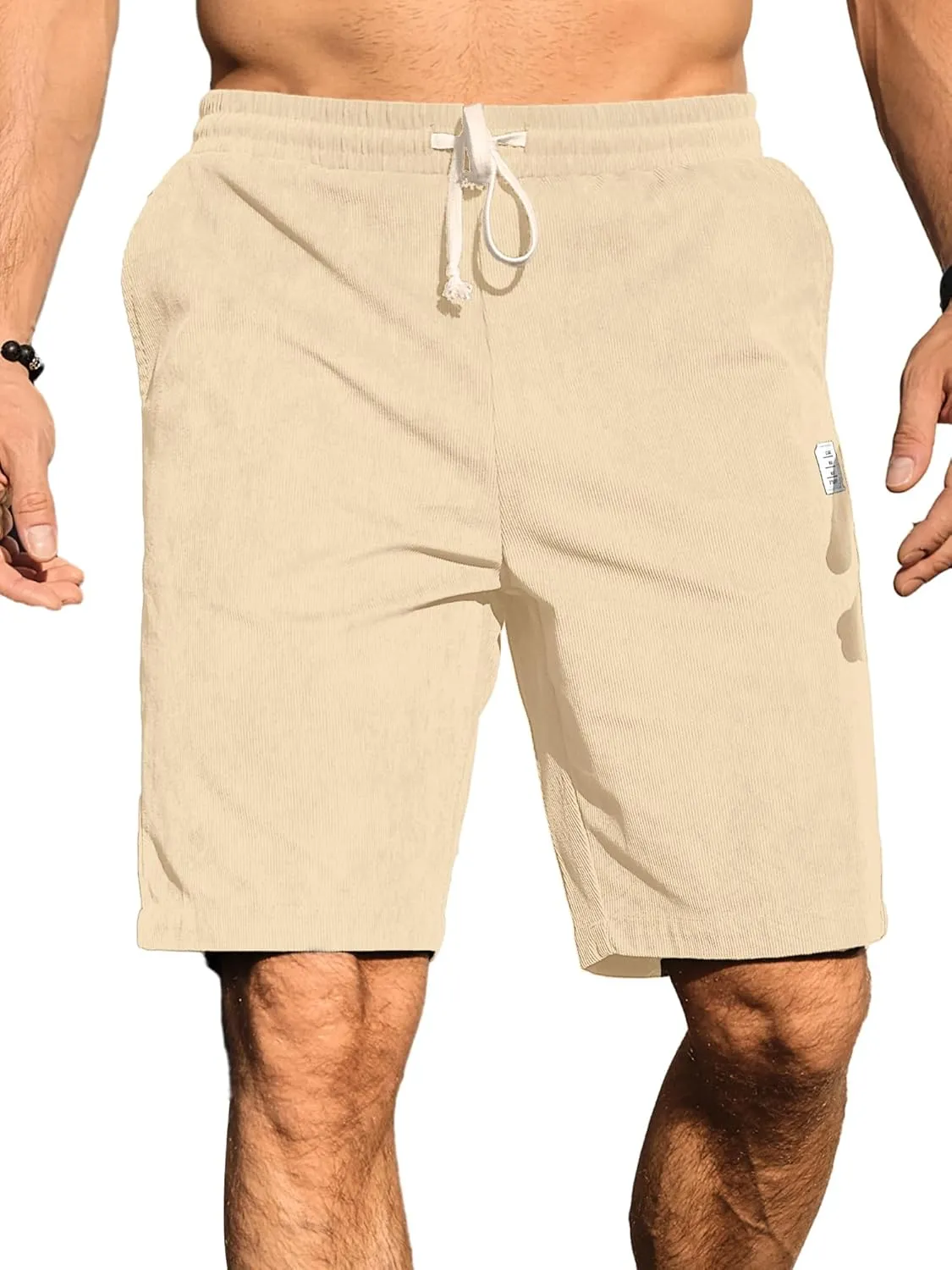 PLEPAN Mens Shorts 7 inch Corduroy Casual Short Drawstring Elastic Waist Lightweight Summer Beach Shorts Loose Fit