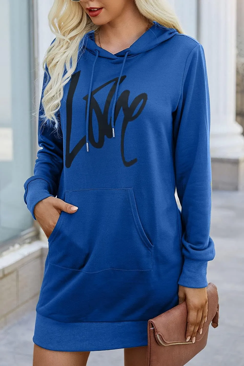 PRETTYGARDEN Women's Hooded Sweatshirt Fall Fashion Drawstring Lightweight Long Sleeve Pullover Hoodie Dress