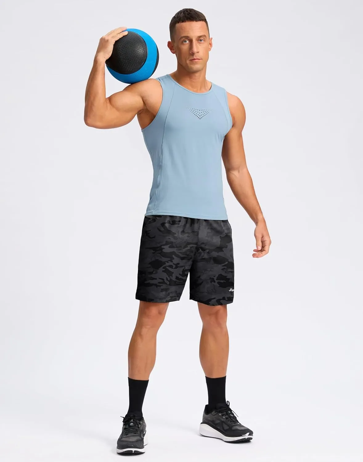 Pudolla Men's 7" Gym Workout Shorts with Zipper Pockets Lightweight Quick Dry Running Athletic Shorts for Men