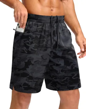 Pudolla Men's 7" Gym Workout Shorts with Zipper Pockets Lightweight Quick Dry Running Athletic Shorts for Men