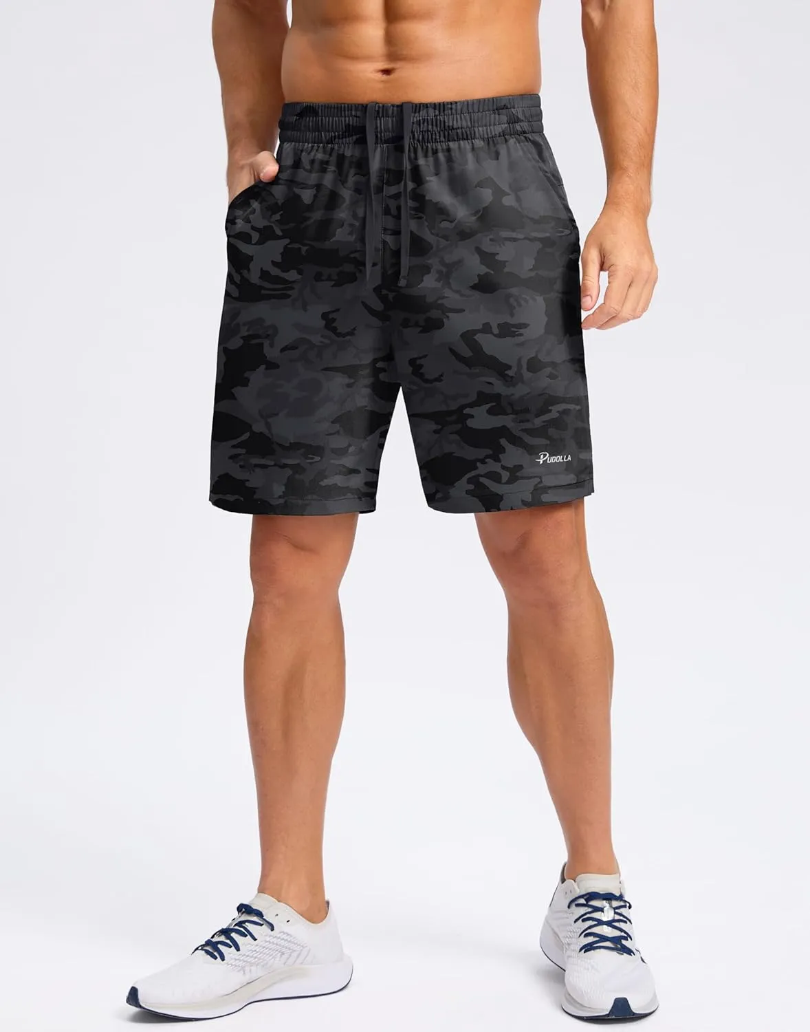 Pudolla Men's 7" Gym Workout Shorts with Zipper Pockets Lightweight Quick Dry Running Athletic Shorts for Men