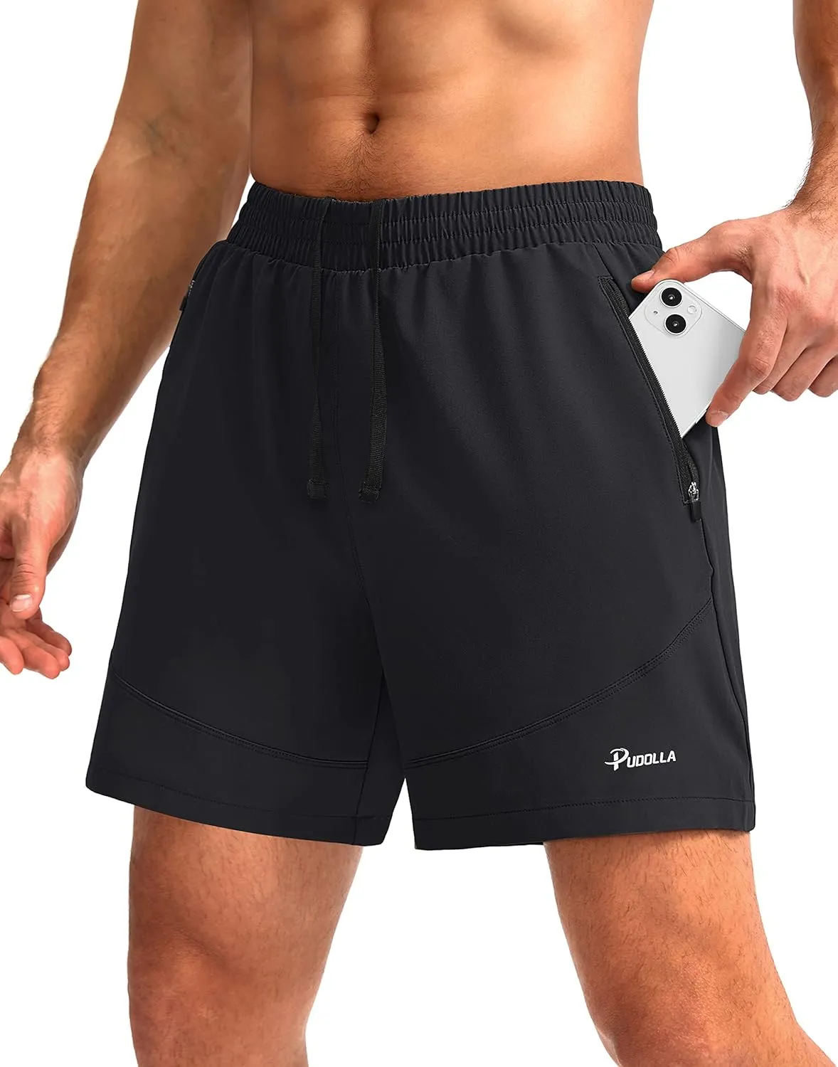 Pudolla Men's Workout Running Shorts 7"/5"/9" Lightweight Gym Athletic Shorts for Men with Zipper Pockets