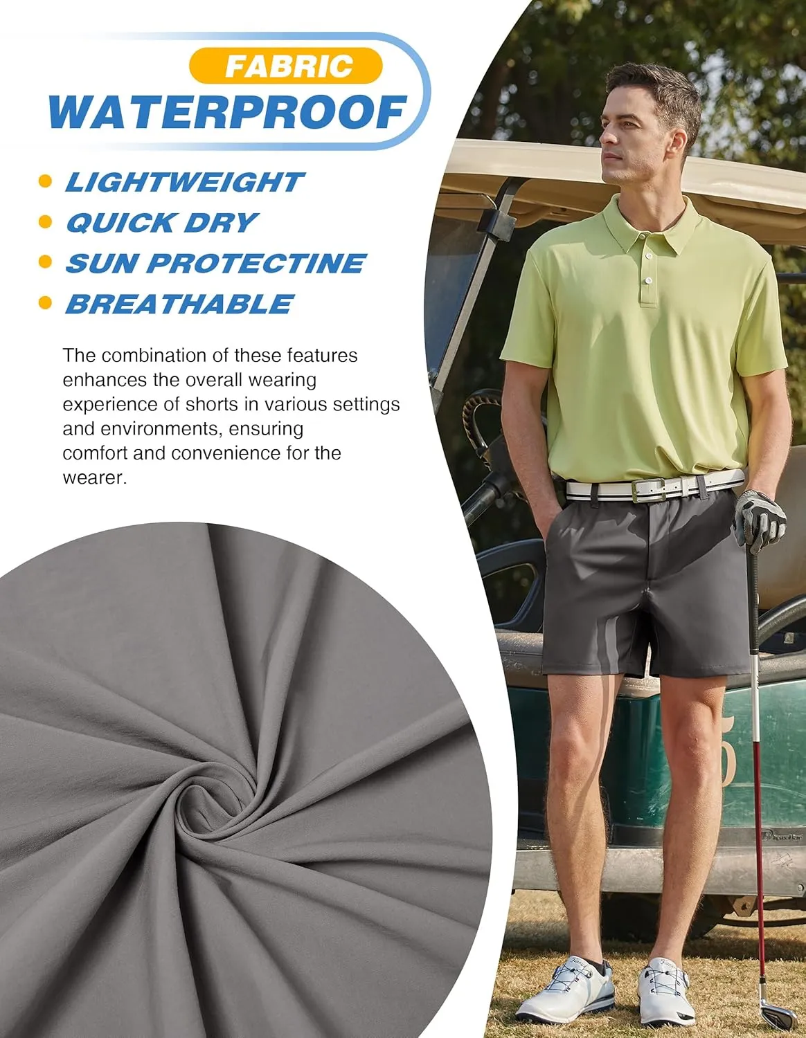 PULI Golf Shorts Men 5 Inch Inseam Stretch Casual Dress Shorts with Pockets Waterproof Lightweight Quick Dry