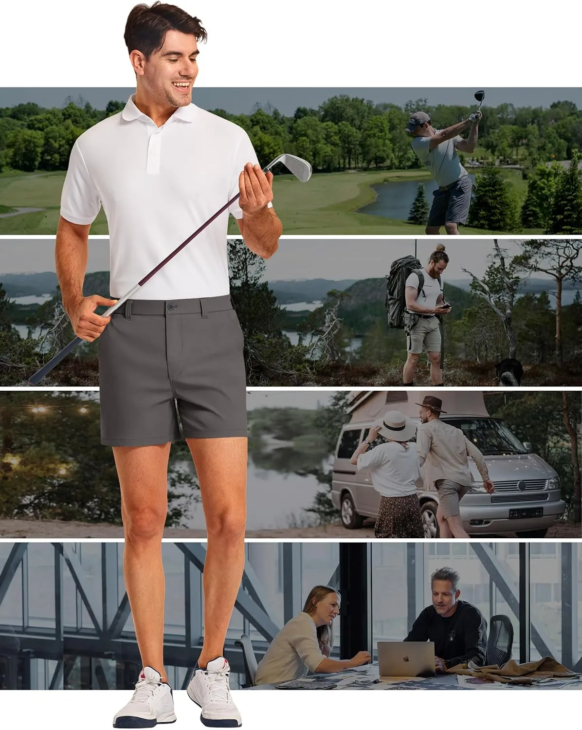 PULI Golf Shorts Men 5 Inch Inseam Stretch Casual Dress Shorts with Pockets Waterproof Lightweight Quick Dry