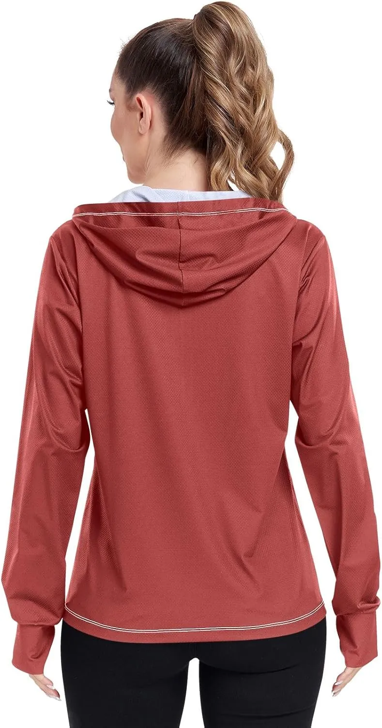 Purple Womens UPF Hoodie UPF 50  Sun Protection Jacket Hooded Women's Hoodie Rash Guard