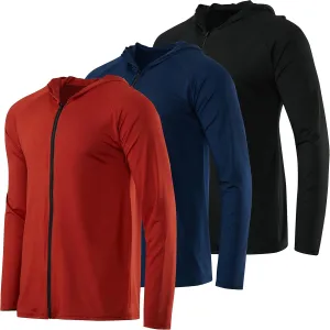 Real Essentials 3 Pack: Mens Dry-Fit Long Sleeve Full Zip Hoodie & Jacket- Athletic Running Jacket (Available in Big & Tall)