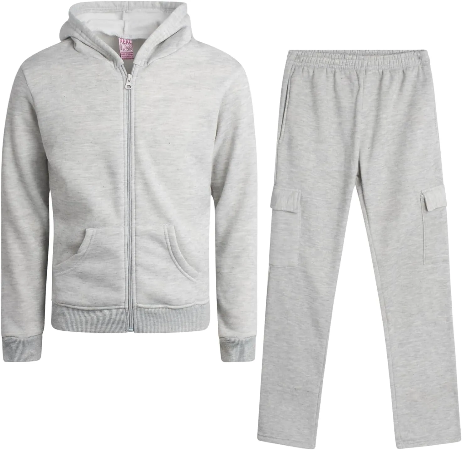 Real Love Girls' Jog Set - 2 Piece Soft Fleece Zip Up Hoodie and Flare Cargo Pants - Activewear Set for Girls (Sizes: 7-16)