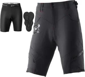 ROCK BROS Mens Mountain Bike Shorts with Detachable 4D Padded Liner, Hook-&-Loop Waist & Zipper Pocket Lightweight Baggy