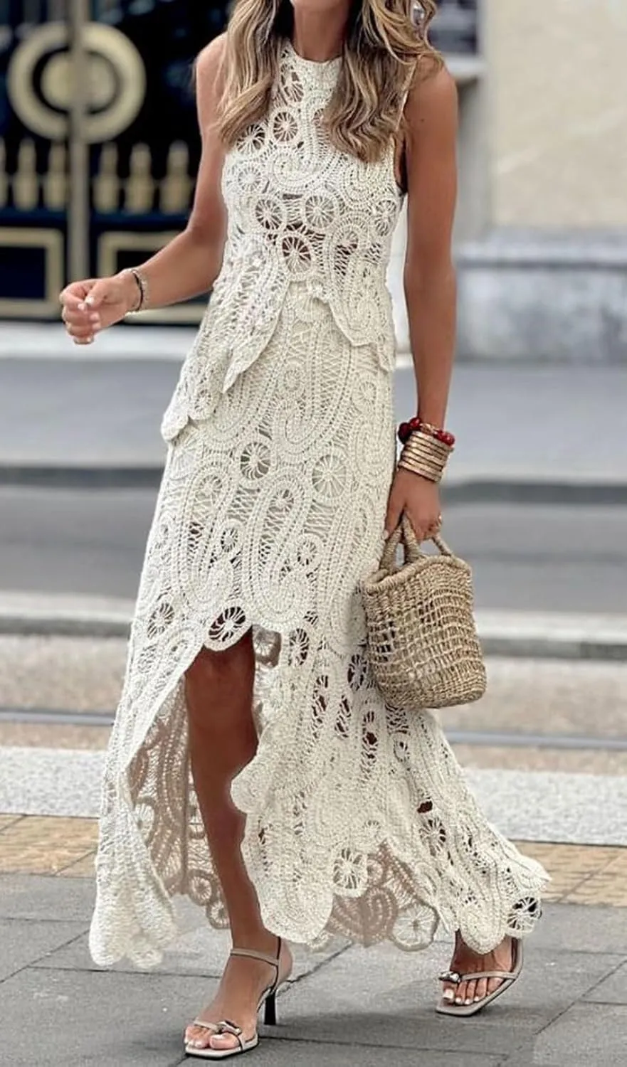 Ru Sweet Womens Two Pieces Skirt Sets Summer Sleeveless Tank Top and Long Crochet Knit Skirt Sets Beach Cocktail Club Dress
