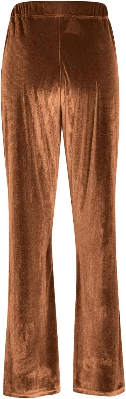 Ruziyoog Velvet Pants for Women Drawstring High Waist Wide Leg Casual Lounge Pant Loose Flowy Trousers with Pockets