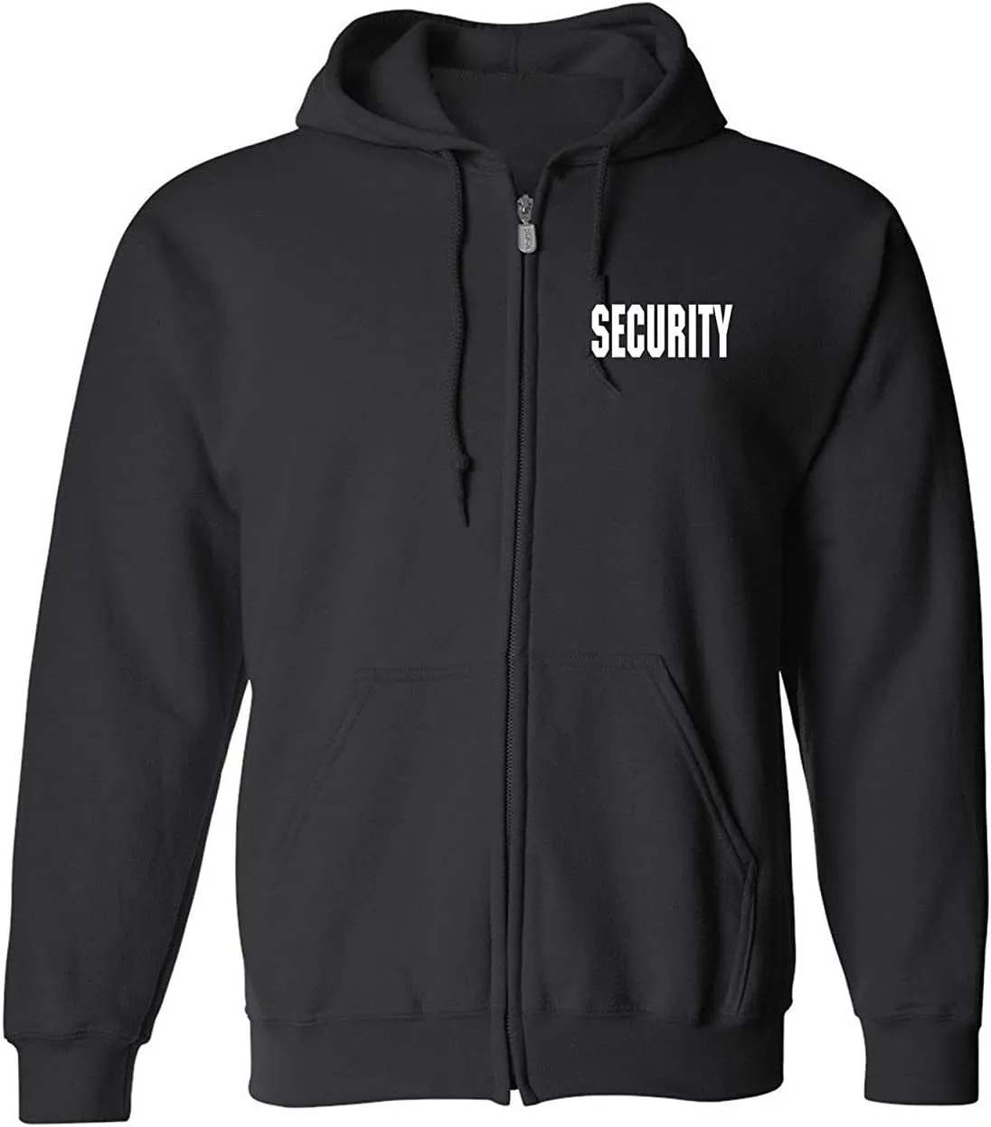 RYNO GEAR Men's Security Guard Silkscreen Front & Back Black Full Zip Hoodie, Fleece Hoodie.