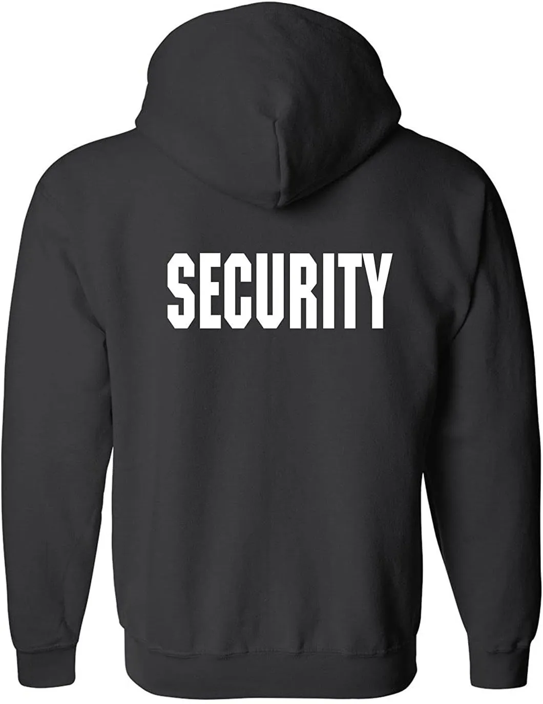 RYNO GEAR Men's Security Guard Silkscreen Front & Back Black Full Zip Hoodie, Fleece Hoodie.