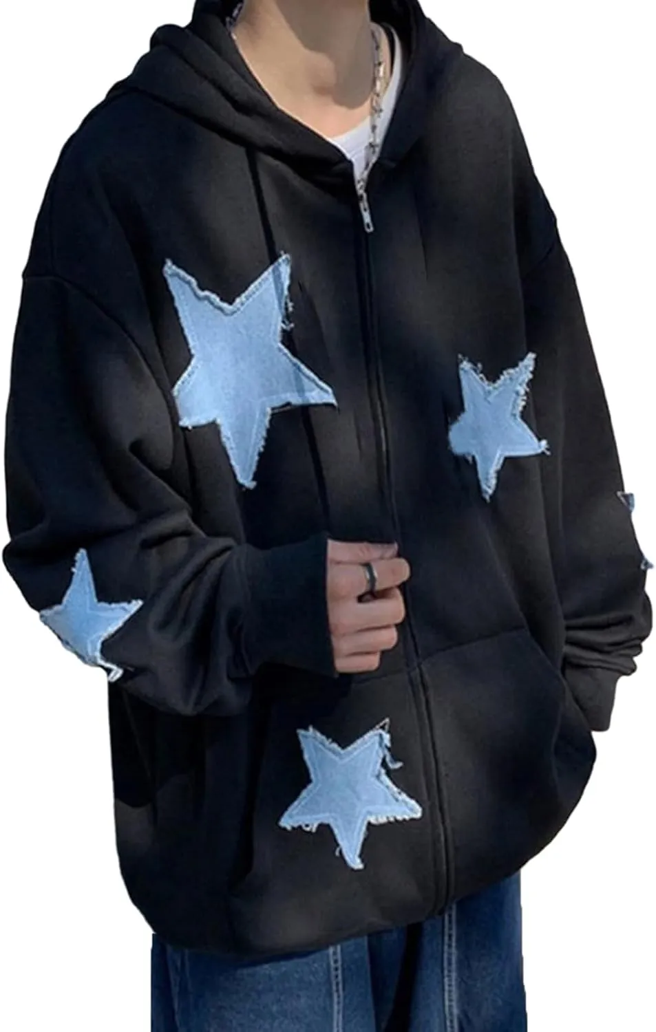 Seyurigaoka Women Y2K Star Zip Up Hoodie Retro Harajuku Oversized Gothic Hip Hop Sweatshirts Grunge Jacket Streetwear