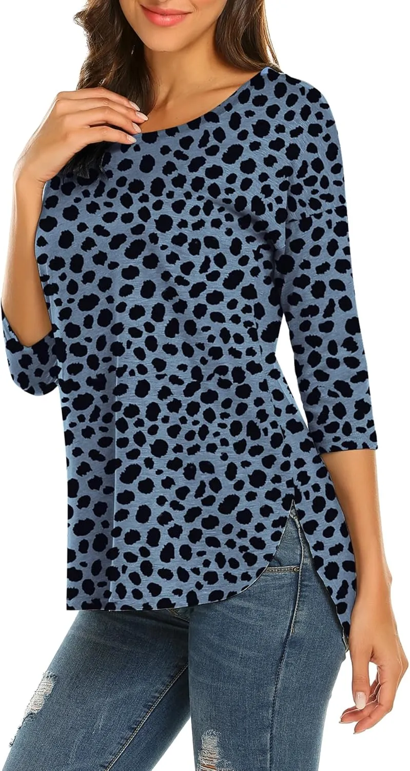 Sherosa Women's Casual 3/4 Sleeve Loose Tunic Tops Scoop Neck T-Shirt